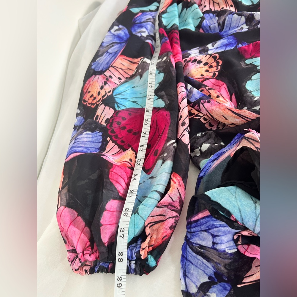 Boston Proper NWT One Shoulder Butterfly Print Multicolor Whimsical Fairy 14 - Picture 10 of 12